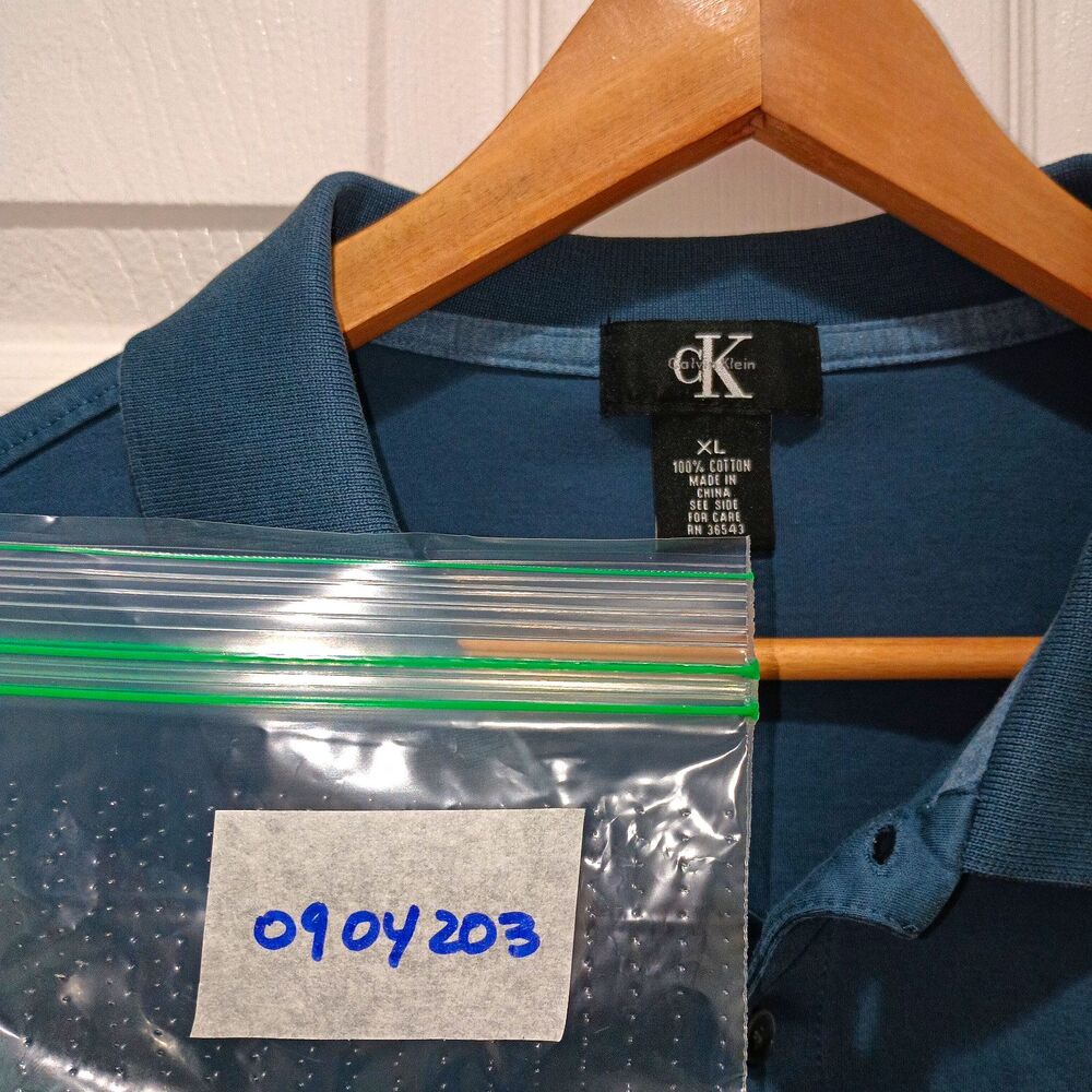 Calvin Klein Polo Shirt Mens XL Blue Short Sleeve Solid Cotton Collared Button
